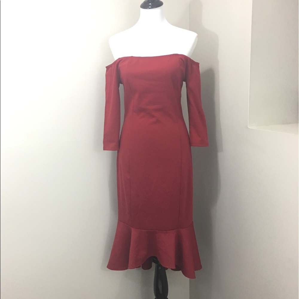 Shoedazzle Red Bardot Dress